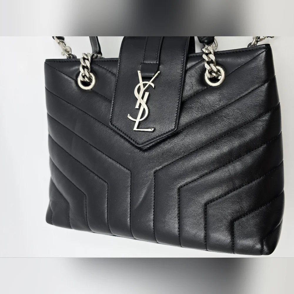 YSL Calfskin Y Quilted Monogram Small Loulou Shopper - Picture 9 of 16